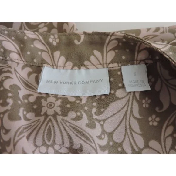 New York Company Shirt Button Down Brown Pink Career Long Tab Sleeve Blouse S - Picture 8 of 10